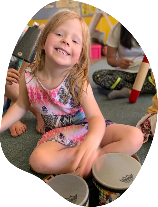 Preschool girl learning drums with Mr Munns Music Lessons in the Central Wheatbelt